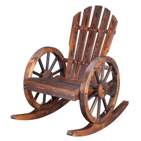 FASCK Wagon Wheel Fir Wood Rocking Chair, Rustic Outdoor Patio Rocker, Wooden Garden Rocking Chair for Backyard Porch
