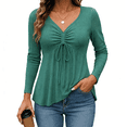 thumbnail image 6 of ManxiVoo Women's Peplum Blouse V Neck with Ruched Front Long Sleeve Casual Top Fashion Elegant Office Wear XXXL Size Green, 6 of 8