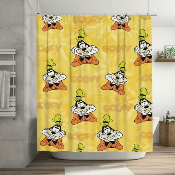 Goofy Shower Curtain, Lovely Cartoon Shower Curtains Set for Kids Boys Girls College Dorm Bathroom, Waterproof Restroom Bathtub Decor Accessories with 12 Hooks 72X72 Inch Iron