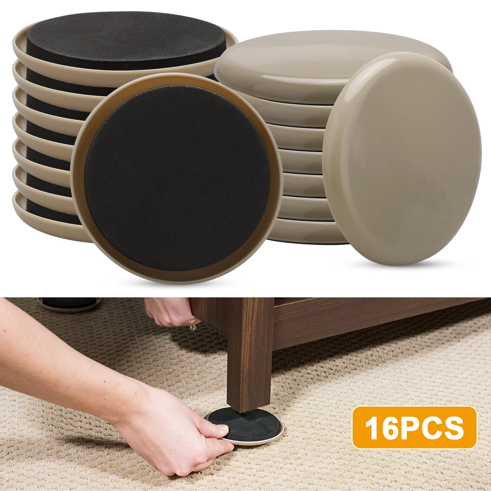 EEEKit 16Pcs Furniture Sliders, 3.5inch Reusable SelfStick Round