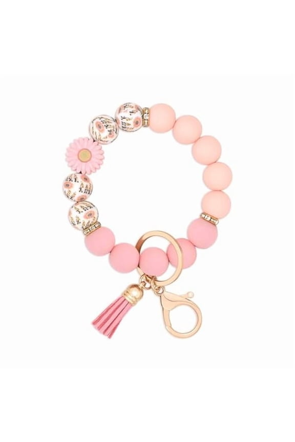 Silicone Beaded Keychain Wristlet Key Ring Bracelet Cute Car Key Chain Holder for Women Girls
