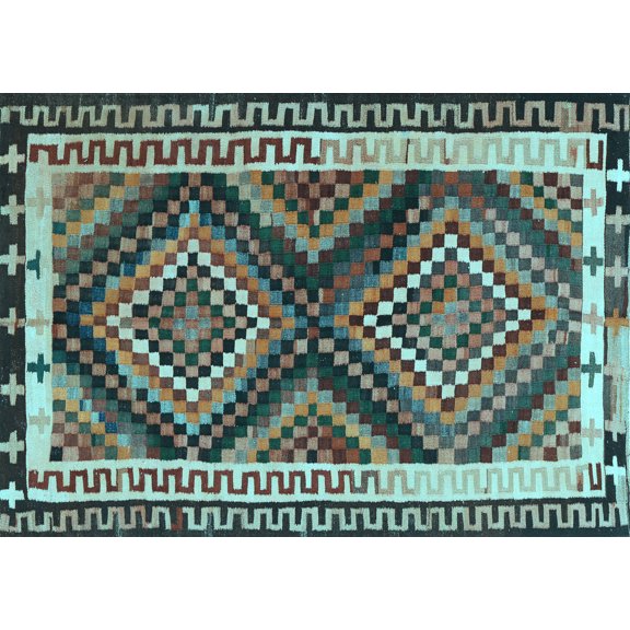 Ahgly Company Indoor Rectangle Southwestern Light Blue Country Area Rugs, 5' x 8'