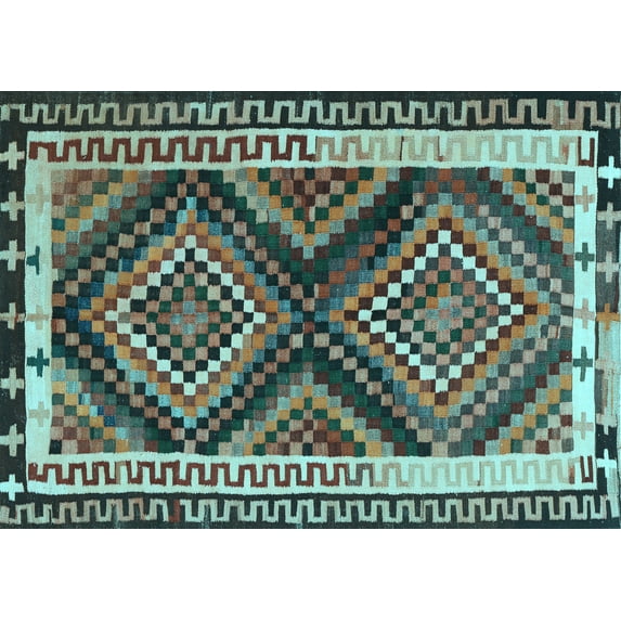 Ahgly Company Indoor Rectangle Southwestern Light Blue Country Area Rugs, 8' x 12'