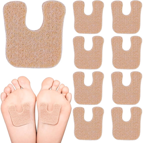 12 Pieces U-Shaped Felt Metatarsal Pads, Self-Adhesive Horseshoe Foot Cushions for Calluses, Forefoot Pressure and Shoe Rubbing, Beige