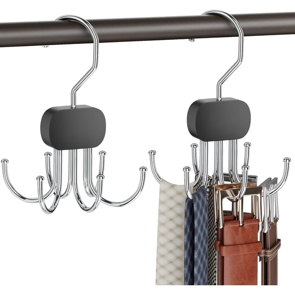 Belt Organizer for Closet,2PCS Tie Rack, Belt Tie Hanger for Closet,Tie Organizer for Men,Hanging Closet Organizer Hook for Belt, Bra, Tank Top, Tie, Scarf, Hat, Purse,Black