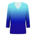 thumbnail image 6 of Olyvenn Women's 3/4 Sleeve Shirts V Neck Summer Tops Casual Tunics Tops Basic Tees Blouse Loose Fit Gradient T-Shirts Dark Blue M, 6 of 7