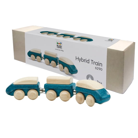 PlanToys® Hybrid Train Wooden Montessori Vehicle Toy | Early Movement, Imagination and Practical Life Exploration | Eco Friendly Train Set for Meaningful Play