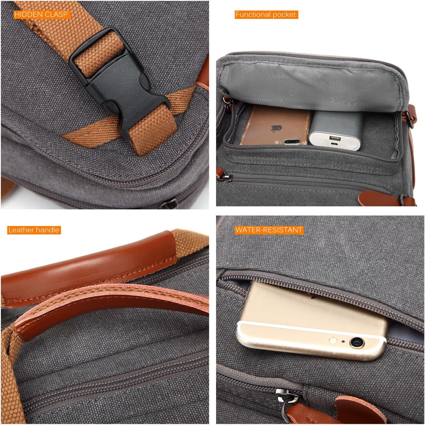 CoolBELL Convertible Backpack Messenger Shoulder bag Laptop Case Handbag Business Briefcase Multi-functional Travel Rucksack Fits 15.6 Inch Laptop For Men/Women (Cancas Dark Grey)