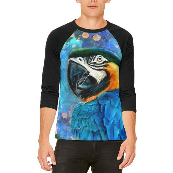 Exotic Blue Gold Macaw Mens Raglan T Shirt