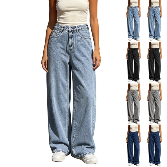 FRSASU Jeans for Women Wide Leg Baggy Jeans High Waist Casual Loose Boyfriends Trousers Vintage Streetwear Light Blue