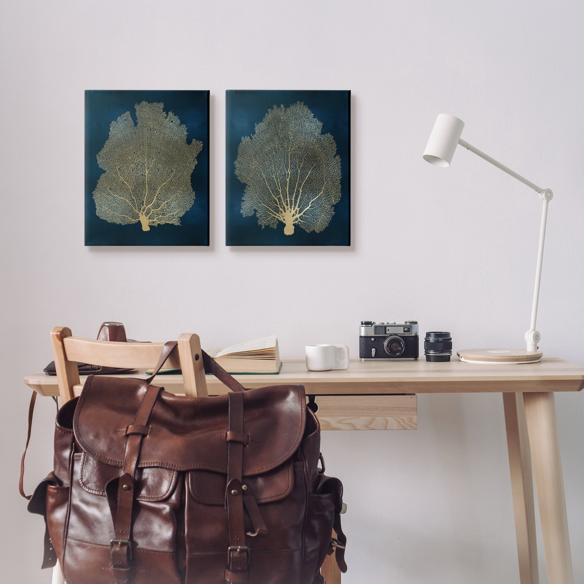 Stupell Industries Modern Sea Fan Composition Blue Gold Ocean Plant, 16 x 20,Design by Melonie Miller