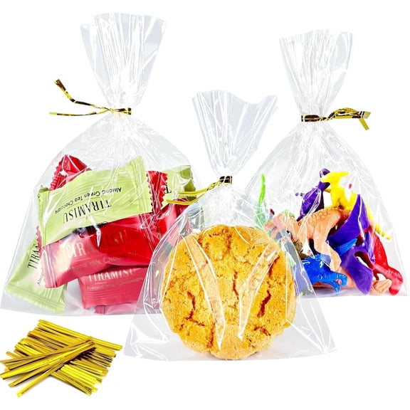 4"x 6", 200Pcs Cellophane Treat Bags with Twist Ties for Gift Wrapping, Wrapping Candies, Cookies, Chocolates, Popcorn