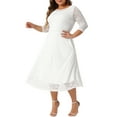 thumbnail image 2 of DARING DIVA Plus Size Floral Lace 3/4 Sleeves Pocket Cocktail Dress 1X White, 2 of 6
