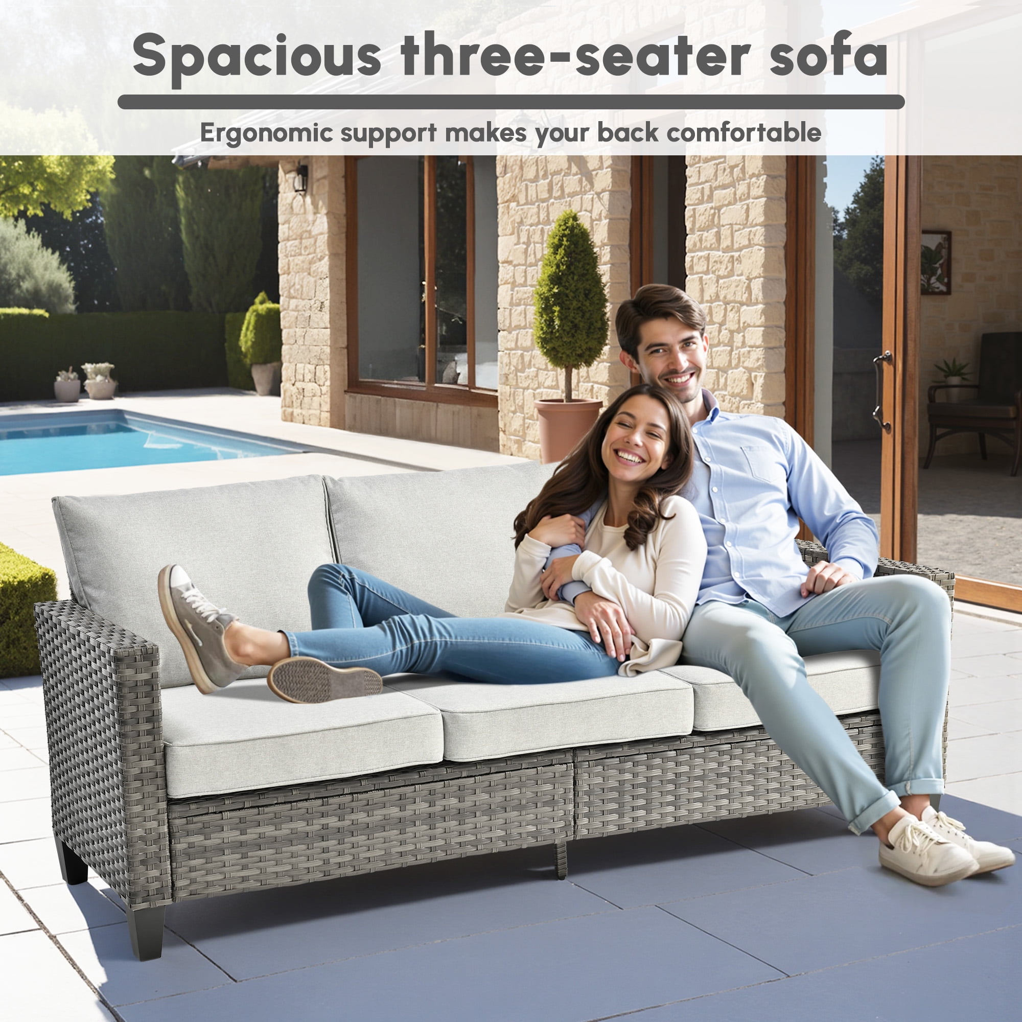Ovios 7 Pieces Patio Furniture Set Outdoor Conversation All-Weather Rattan Sectional Sofa with Fire Pit Table & Swivel Chairs