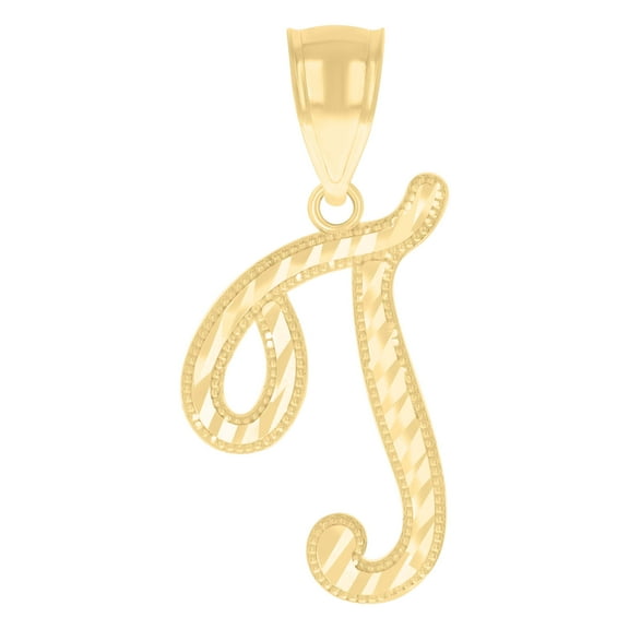 10kt Real Yellow Gold Unisex Initial T Script Alphabet Charm Pendant
