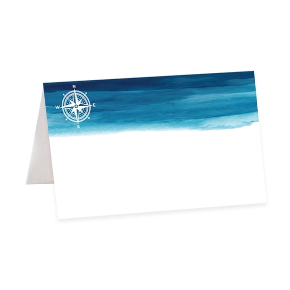 Koyal Wholesale Navy Blue Watercolor Nautical Table Tent Place Cards for Party Tables, Seating Name Place Cards, 56 Pk