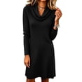 thumbnail image 5 of Tqcoqu Women's Turtleneck Dresses 2026 Winter Long Sleeve Ribbed Knit Comfy Loose Casual Tunic Short Dress, 5 of 7