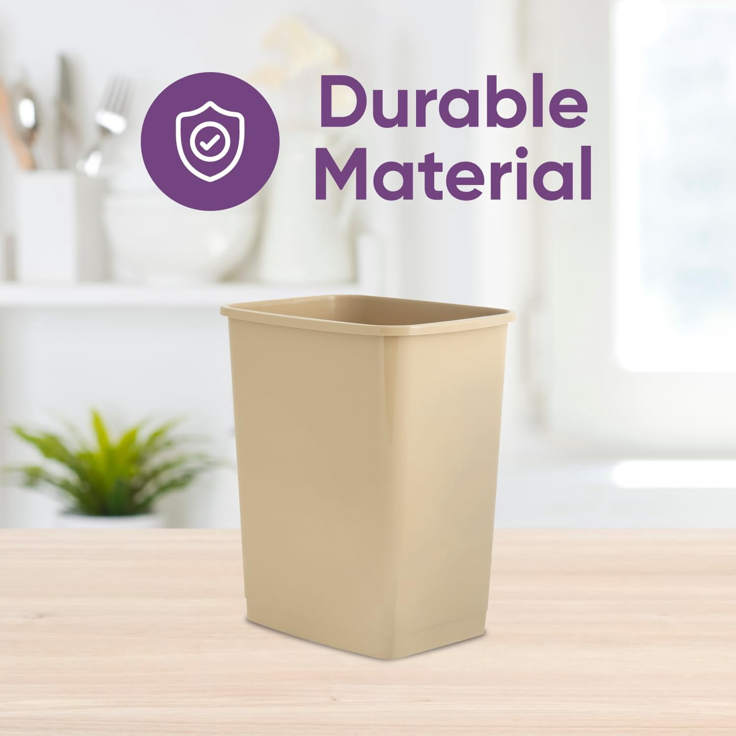 Superio 1.25 Gal Mini Plastic Trash Can, Small Waste Bin for Countertop, Desk, Vanity, Bathroom 5 Quart (6, Beige)