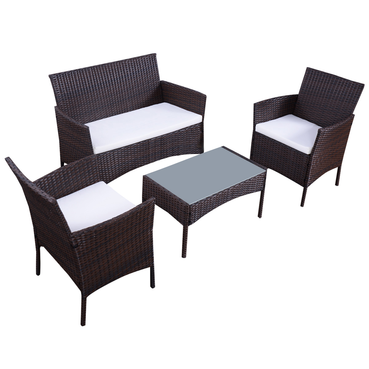 Costway 4 PC Patio Rattan Wicker Chair Sofa Table Set Outdoor Garden Furniture Cushioned - image 2 of 4