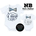 thumbnail image 2 of Baby Boy Outfit I Nap So Hard with Blue and Gray Plaid Bow Tie Grey Writing Preppy Hipster Baby Shower Birthday Gift Noah's Boytique 0-3 months, 2 of 3