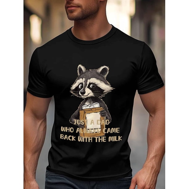 Camiseta de manga corta para hombre, estilo casual, con cuello redondo y estampado de mapache de dibujos animados.