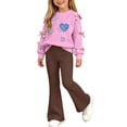 thumbnail image 6 of FSYBOA Girls Fall Outfit Set, 2 Piece Long Sleeve Crew Neck Pullover Graphic Tops and Flare Leg Pants Coffee Size 5-6T, 6 of 8