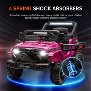 12V Ride on Car with Parent Remote Control, Battery Powered Electric Vehicle with Wider Seat, LED Lights, Openable Doors, MP3 Player, Smooth Start, 3 Speeds - Pink