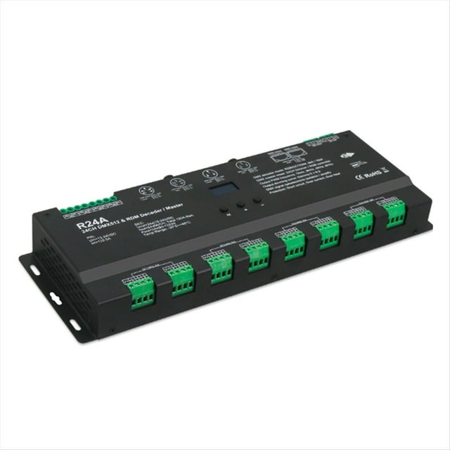 Tira LED RGB de 12 V-24 V, 24 Canales, DMX512 y RDM, Decodificador/Controlador , 5 Ax, 24 Canales, DMX512, Regulador de Señal PWM DMX512/RDM.