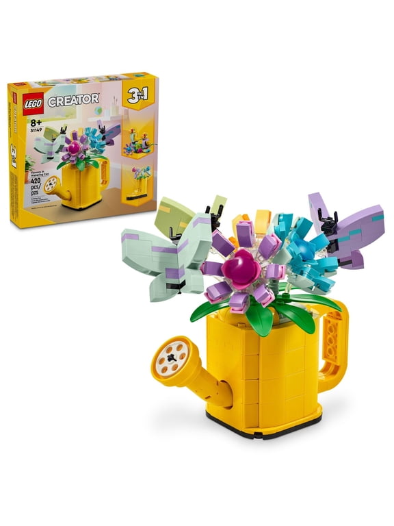 Creator 3 in 1 Flowers in Watering Can Building Toy Set - Fun, Creative Activity for Kids, Girls and Boys, Ages 8+ - Building Options for Rain Boots or Birds - Cute Birthday Gift Idea - 31149