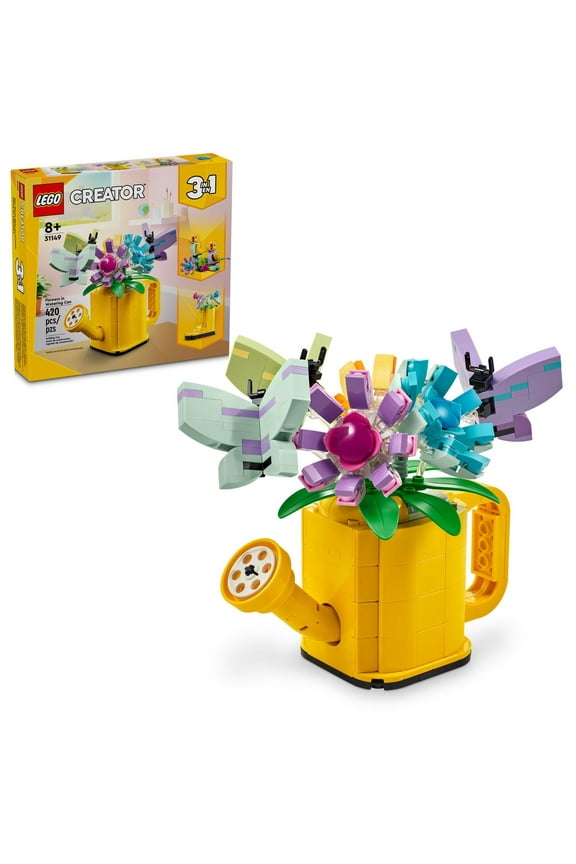 Creator 3 in 1 Flowers in Watering Can Building Toy Set - Fun, Creative Activity for Kids, Girls and Boys, Ages 8+ - Building Options for Rain Boots or Birds - Cute Birthday Gift Idea - 31149