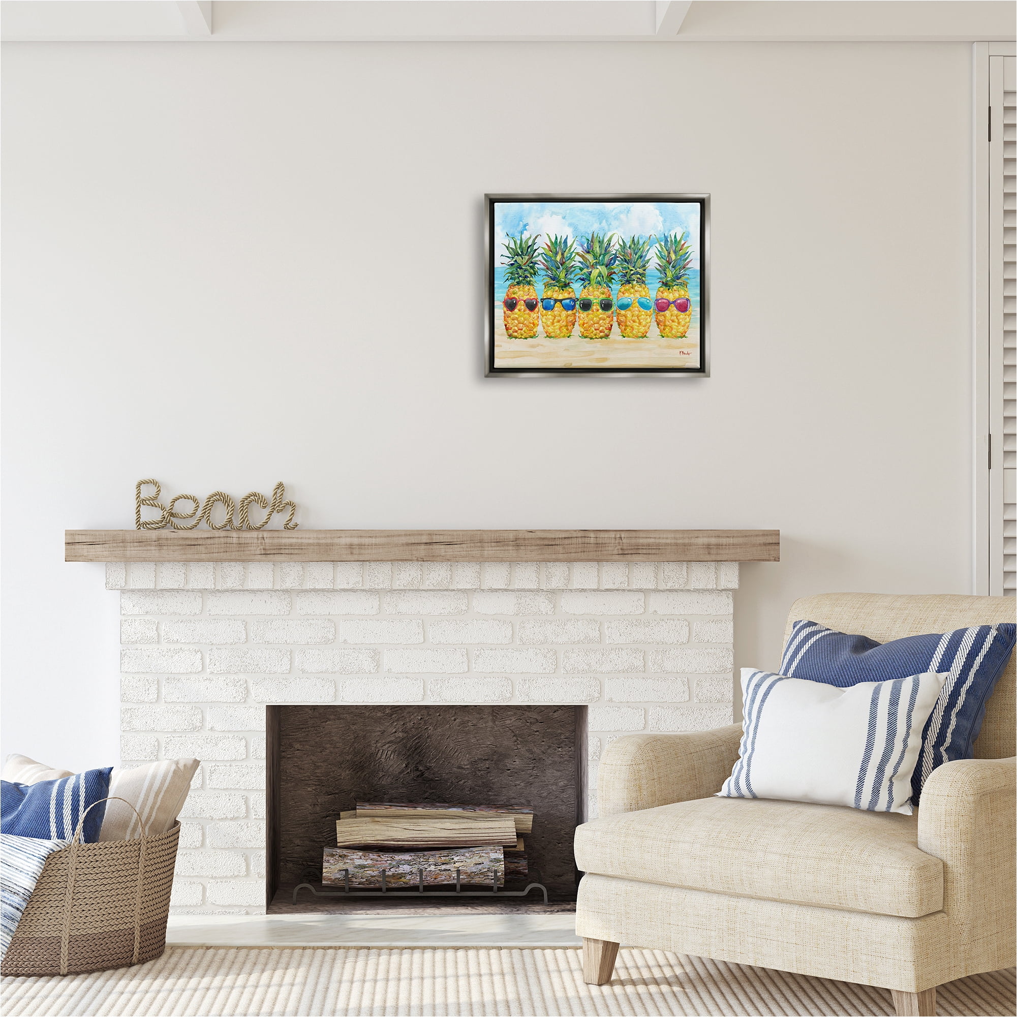 Stupell Industries Pineapples & Sunglasses Food & Beverage Painting Gray Floater Framed Canvas Art Print Wall Art, 21 x 17