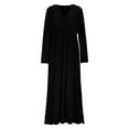 thumbnail image 5 of Roncen Women's Solid Color Long Sleeve V-Neck Maxi Dress - Elastic Waist with High Slit Design, Elegant Flowy Casual Dress for Daily Wear, Office, Evening Occasions, 5 of 8