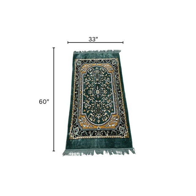 DWEEP SARA Eid Prayer Mat 60" x 36" – Soft Islamic Prayer Rug, Green
