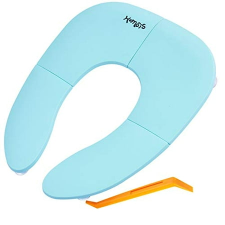 Travel Potty Seat  Folding Travel Potty Seat for Boys and Girls  Fits Round & Oval Toilets  Non-Contact Opening Pry Bar  Aqua