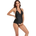 thumbnail image 4 of TGPMGRZ Maternity Swimsuits One Piece V-Neck Pregnancy Swimwear Halter Maternity Bikini Black, Size S, 4 of 9