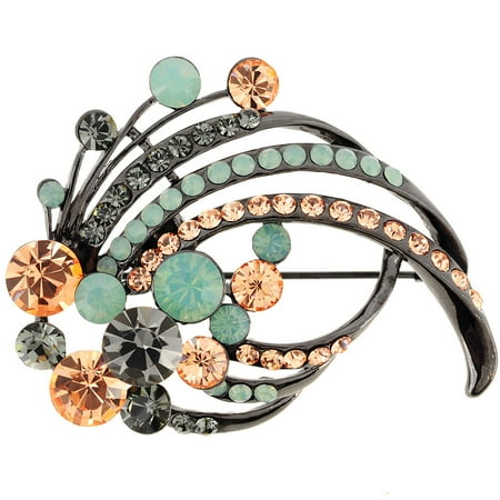Swarovski Crystal Heart Brooch - Multicolor Flower Swarovski Crystal Brooch Pin