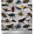 thumbnail image 1 of Soimoi Gray Silk Fabric Beetle & Honey Bee Insects Printed Fabric 1 Yard 42 Inch Wide, 1 of 1