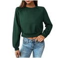 thumbnail image 2 of Xcmzpl Women's Sweatshirts Loose Fit Solid Color Round Neck Sweatshirt Holiday Sweater Tops Cotton Long Sleeve Shirts Early Fall Fashion, 2 of 5