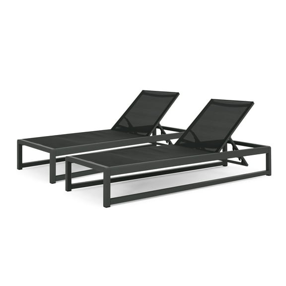 Noble House Metten Outdoor Mesh Chaise Lounge (Set of 2) Black and Gray