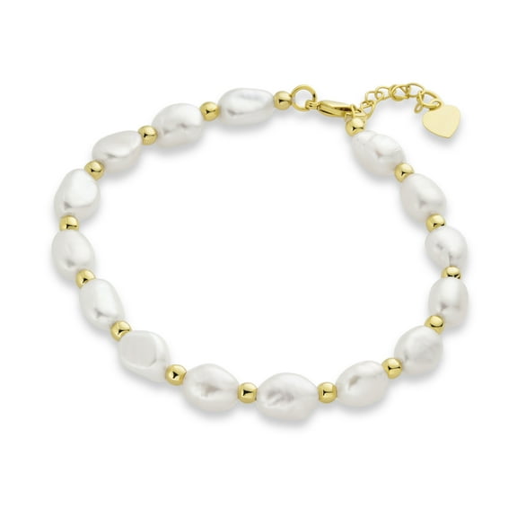 Bling Jewelry Womens Simple Bridal White Freshwater Pearl Strand Bracelet Gold Plated 6.5-8.5 Inch