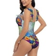 thumbnail image 5 of Yiaed Spring Flower Seasonal Print Women's Ruffled One Piece Swimsuit V Neck Swimwear Slimming Monokini for Woman-Large, 5 of 8