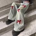 thumbnail image 7 of Otqutp Baggy Bow Jeans For Girls Wide Leg High Rise Denim Pants With Pockets Fashion Y2k Clothes Cute Casual Outfits KIds Bottoms, 7 of 7