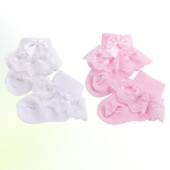 Supvox 2 Pairs Baby Socks Cotton Pink Knee Socks Toddler Girls Breathable for Winter