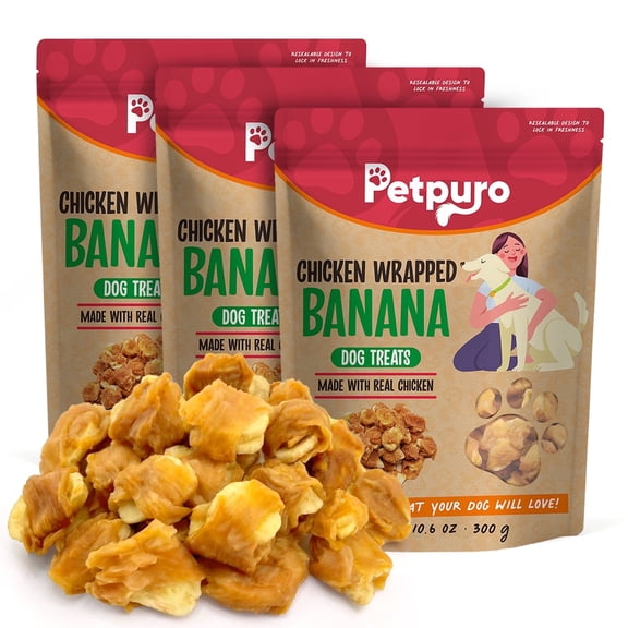 Petpuro Chicken Wrapped Banana Treats, Grain-Free Chewy Dog Snacks for Small Medium Dogs, 2 Pound
