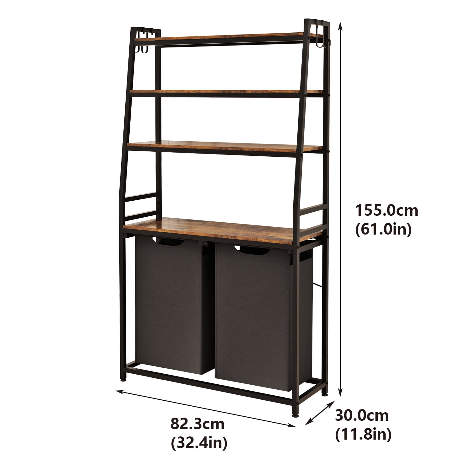 LENLN Laundry Hamper, Laundry Basket Sorter with 4 Tiers Shelf and Hooks, Double Clothes Hampers for Bathroom, Bedroom