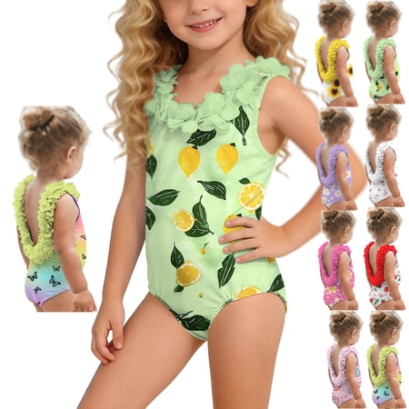 MKOSPLRT Baby Girls One Piece Swimsuit Floral Print 3D Flower Backless Bathing Suit Cute Toddler Swimwear for 6M-4Y