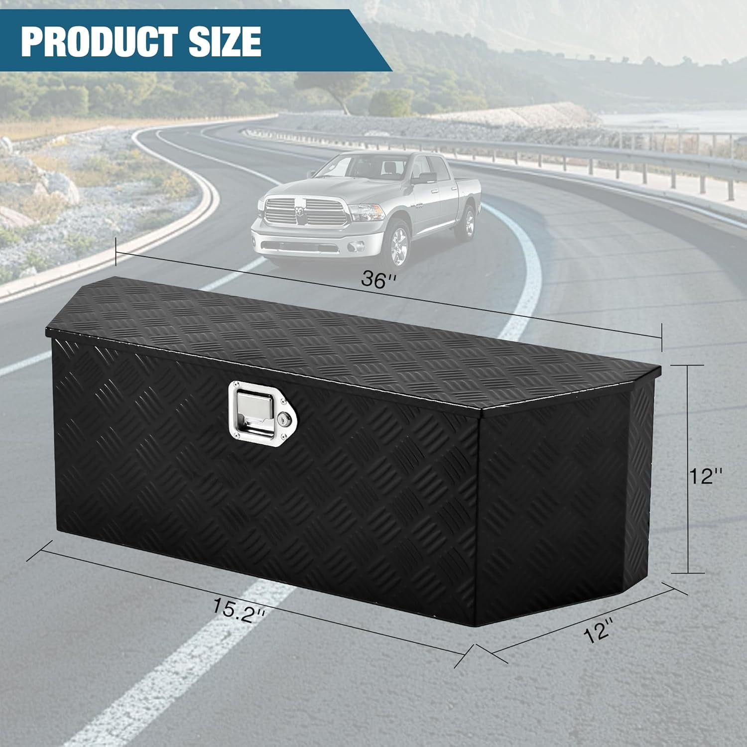 Telyswee Metal Trailer Tongue Box, 36" x 12" x 12" Heavy Duty Storage Toolbox with Lock and Keys, Utility Truck Tool Box Storage Organizer, Tool Chest for Pickup Truck Bed, RV