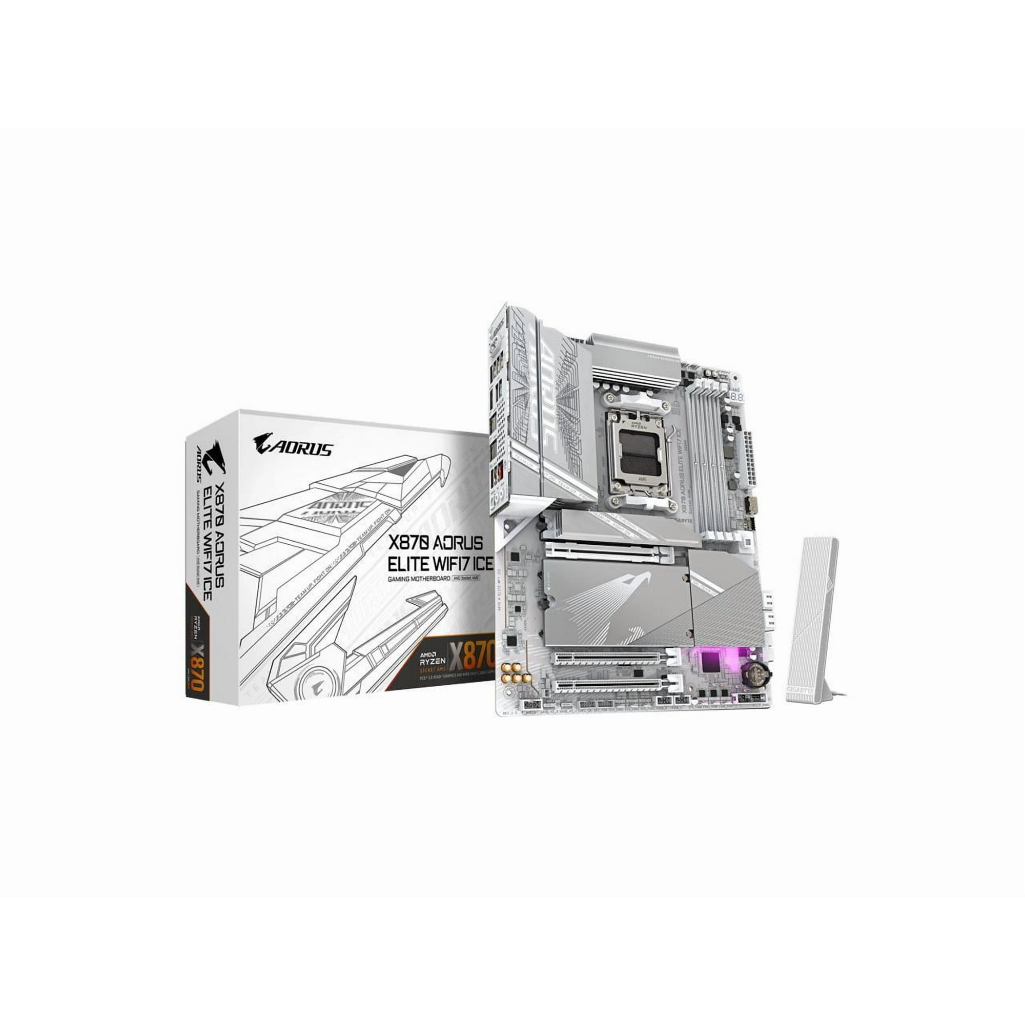 Aorus Ultra Durable X870 AORUS ELITE WIFI7 ICE Gaming Desktop Motherboard, AMD X870 Chipset, Socket AM5, ATX
