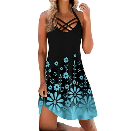 

Otvok Womens Summer Fashion Print Sleeveless Suspenders Pullover Dress