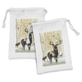 thumbnail image 1 of Antlers Fabric Pouch Set of 2, Deers in Autumn Forest Colorful Leaves Trees Grass Wildlife Fall Landscape Print, Drawstring Bag for Toiletries Masks and Favors, 9" x 6", Green Orange, by Ambesonne, 1 of 2